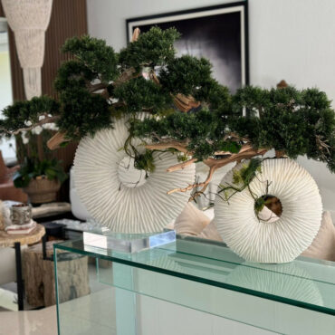 Vaso Eternity Médio com Árvore Bonsai Pendente e Driftwood