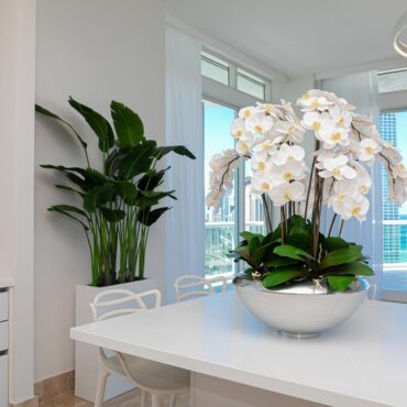 Tigela Avenue com Orquídeas Phalaenopsis Brancas