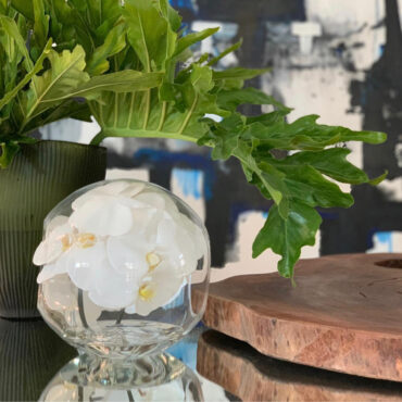 Vaso Crosswinds de com orquídeas brancas