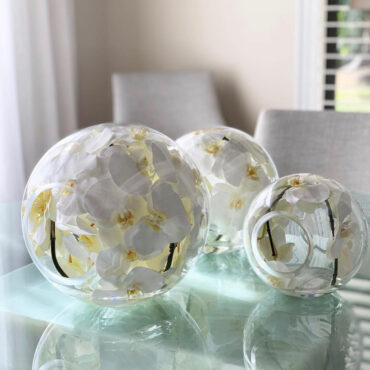 Vaso Crosswinds de  com orquídeas brancas