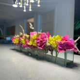 Vaso de Vidro Casa Moderna com Vandas Rosas e Cymbidiums Verdes