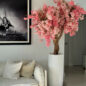 Cachepô St. Tropez Branco Fosco com Árvore de Flores de Cerejeira Rosa Sob Medida
