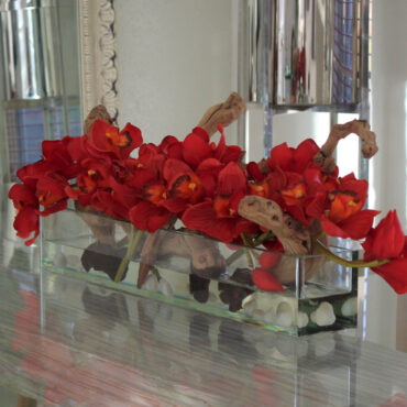 Cachepô de vidro  Casa Moderna com Cymbidiums Vermelhos