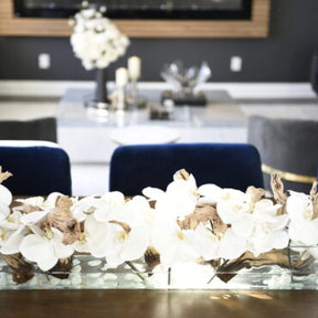 Cachepô de vidro  Casa Moderna com Orquídeas Phalaenopsis Brancas